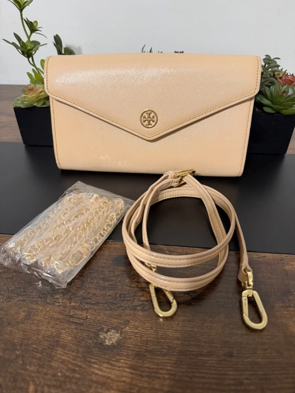 Tory Burch Beige Envelope Clutch